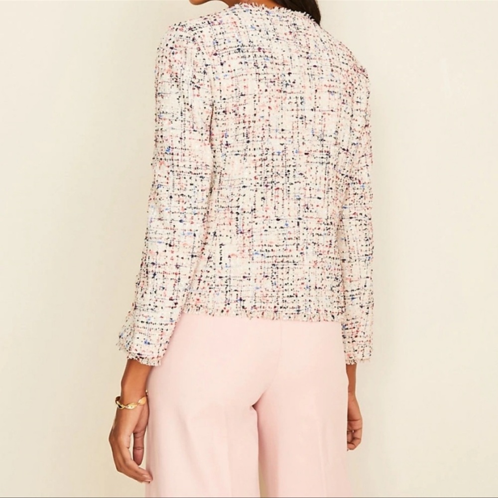 Ann Taylor Fringe Tweed Patch Pocket Jacket